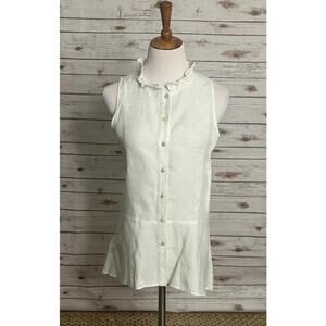 Worth New York pleated collar sleeveless button-up linen-blend shirt Size 12